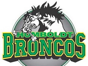 The team logo of the Humboldt Broncos of the Saskatchewan Junior Hockey League is shown in a handout.