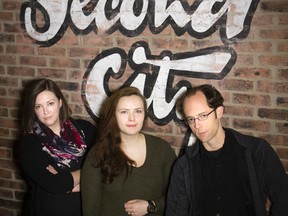 Paul Aihoshi/The Second City
Carly Heffernan, left, Christine Groom and Mark Bond assemble at The Second City's Canadian headquarters in Toronto.. All are Belleville-area natives and in key production roles with the comedy company.