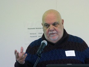 Alfred Spencer speaks during a Perth County accessibility forum on Thursday, April 12, 2018 in Stratford, Ont. (Terry Bridge/Stratford Beacon Herald)