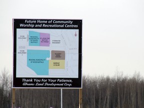 A sign shows some of the assigned lots at Abraham's Landing in Fort McMurray, Alta., as seen in this file photo from March 7, 2013. Amanda Richardson/Fort McMurray Today/Postmedia Network