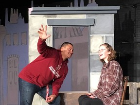 Cochrane High's Dustin Whetton, pictured providing direction to Ava Holman for their recent production of A Comedy of Errors, is taking drama to the next level as he works on creating a Theatre Academy for next year's Grade 10 students.