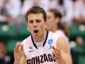 Kevin Pangos #4 of the Gonzaga Bulldogs reacts in the second half while taking on the Southern University Jaguars during the second round of the 2013 NCAA Men's Basketball Tournament at EnergySolutions Arena on March 21, 2013 in Salt Lake City, Utah. (Photo by Streeter Lecka/Getty Images)