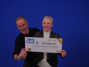Daniel Doherty and Linda Crosby of Picton won $100,000 in the March 31 Lotto 6/49 Super Draw. The Lotto 6/49 Super Draw offered 25 guaranteed prize draws of $100,000 in addition to the main jackpot and the guaranteed $1 million prize draw. The winning ticket was purchased at Mac’s on Paul Street in Picton.