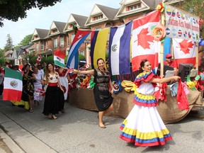 Members of the Chatham-Kent Hispanic Community were dancing and having a good time while participating in the Canada Day Parade in downtown Chatham, Ont. on Saturday July 4, 2017. File Photo/Chatham Daily News/Postmedia Network