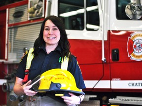 Whitney Burk, public educator for the Chatham-Kent Fire & Emergency Services, is shown at the downtown Chatham station Thursday. The fire service is trying to attract more members from diverse backgrounds. (Tom Morrison/Postmedia Network)