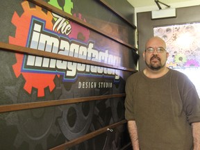 Local business the Image Factory has recently donated some office space to Stratford resident Barry Wick, who is working on creating shelter and homeless centre. (JONATHAN JUHA/THE BEACON HERALD)