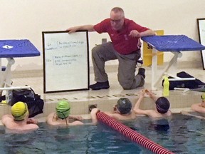 Chatham Y Pool Sharks head coach Brian Lindsay will be in Victoria B.C. for the next week working with Canadian Olympic open water coach Ron Jacks, of UVic Pacific Coast Swimming, through a program by the Canadian Swim Coaches Association. Lindsay is pictured here Friday, April 13, 2018 working with some Y Pool Sharks. (Handout)