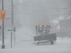 City snowplows were deployed to battle the storm which battered Owen Sound all day on Saturday. The storm dumped 39.6 centimetres of snow at the Wiarton airport weather station Saturday, a new daily April record there. (Scott Dunn/The Sun Times)