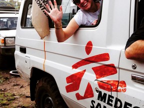 Sudbury nurse Julia Fedec waves from a Doctors Without Borders vehicle during a mission to the Democratic Republic of Congo. (Photo supplied)