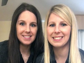 Josie Scott (left) and sister Robin, of Mitchell, pose with the bronze medals they won at the Canadian Ringette Championships with the Cambridge Turbos. SUBMITTED