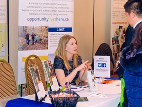 Hannah Conroy, economic development/communications officer for Perth County, attended a recent job fair to help spread the opportunities for jobs in the county. SUBMITTED