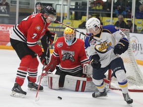 Stephen Wack (left) plays with the Whitecourt Wolverines (Submitted | Robert Murray).
