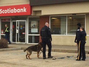 Fort Saskatchewan RCMP searched the properties near the downtown Scotiabank on Monday morning to located the suspected robber but came up empty handed.
