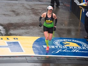 Brantford's Krista Duchene was the third woman to cross the finish line of the Boston Marathon on Monday. (RYAN MCBRIDE/AFP Photo)