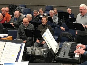 Simcoe Lions Club members rehearse for their annual spring production slated for Friday and Saturday night at the Simcoe Composite School auditorium. This year's show is titled Get into the Groove and features musical hits from the '70s interspersed with hilarious skits. Contributed photo