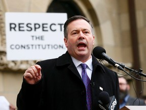 Jason Kenney, leader of the United Conservative Party, speaks at the “Rally 4 Resources” event supporting the Trans Mountain pipeline at the McDougal Centre in Calgary on Tuesday, April 10, 2018. Darren Makowichuk/Postmedia