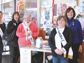 Catholic Women's League of Canada Diocese (r to l) Colleen Murphy, Carol McFarlane, Gloria Bordin, Betsy Currie (Sault Ste. Marie Diocesan President) and Christina — gather at Metro at Churchill Plaza on Saturday to collect non-perishables during a one-day project among communities spanning  from North Bay to the Sault.  All donations go to local food banks and soup kitchens.  By 2 p.m. North Bay had accumulated more than a ton of foodstuffs and the Sault was close behind.
Allana Plaunt/Special to Sault This Week