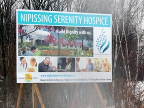 A billboard marks the future location of Nipissing Serenity Hospice on two acres near Laurier Woods.
PJ Wilson / The Nugget