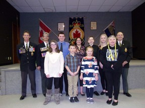 Photo by Patricia Drohan/For The Mid-North Monitor
The RCL ‘Area’ Public Speaking Competition took place at the Espanola RCL on April 15. Steve Larocque, Marianne Sowinski, Liam Hopkins, Cassandra Kunds, Mason Leighton, Macy Piche, and Gary MacPherson. Front Row: Carley Boros, Eric Wahl, Abby Drenth and Nevaeh Pine.