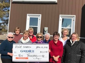 Members of the IODE present their donation to the Recreation Park Project: Front row (L-R) Nancy Hughes, Mary Ellen Jasper, Margo Morris, Peggy Cook, and Barbara Jones.
Back row (L-R) Lynn Edward, Heather Ball, Merle Stanbury, and Deborah Rogers. (Contributed photo)