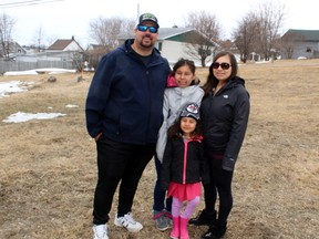 Matt and Amelia Thurston with daughters Aaliyah, 11, and Hailey, 5, at the site of their new home in north central Kenora residential neighbourhood. The build is the third project for Kenora Habitat for Humanity.
Reg Clayton/Daily Miner and News