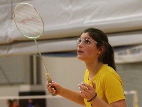 St. Mike's Shaelyn Van Herk prepares for her next shot during the Huron-Perth senior badminton championships last week. Van Herk finished third in the girls singles division and was one of several athletes who qualified for WOSSAA Thursday in Strathroy. (Cory Smith/The Beacon Herald)