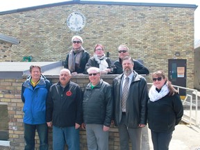 Representatives from Petrolia, Oil Springs, Dawn-Euphemia and Enniskillen Township attended the official launch of an $8-million upgrade project for the Petrolia Water Treatment plant on April 12. In the first row, from left, are: Petrolia CEO/Treasurer Rick Charlebois, Oil Springs Mayor Ian Veen, Petrolia Mayor John McCharles, CIMA+ Engineering representative Mike Elliott and Petrolia Clerk/Operations Clerk Mandi Pearson. In the back row, from left: Petrolia councillors Liz Welsch and Mary-Pat Gleeson, and Petrolia Director of Operations Mike Thompson.
CARL HNATYSHYN/SARNIA THIS WEEK