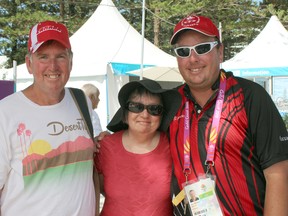 Hanover's Ryan Bester (far right) with his parents at the 2018 Commonwealth Games in Australia. Bester, who has called the Gold Coast of Australia home since 2006, won his second-straight silver medal at the Games on Friday in men's single lawn bowls.