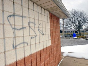 Vandals targeted Lions Park in Simcoe in recent days. The culprits caused an estimated $3,000 damage by spray painting the pavilion, signs and picnic tables located at the Davis Street property. JACOB ROBINSON/Simcoe Reformer