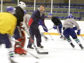 Rayside-Balfour Canadians coach Steve Lauzon runs players through drills at a recent practice. Gino Donato/The Sudbury Star/Postmedia Network