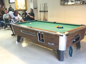 Photo supplied
One of the participants in the pool tournament at the Moose Lodge on Saturday breaks to start the game.