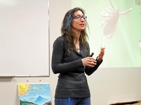 Dr. Kateryn Rochon offered some advice about how to avoid tick bites and keep yourself safe during tick season at A Rocha's Nature Talk on April 11. (LAUREN MACGILL, Morden Times)