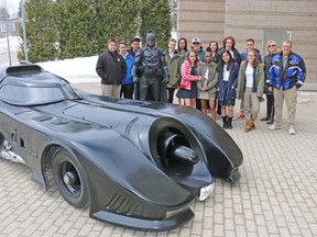 Batman thanks O'Gorman High School students in Timmins.