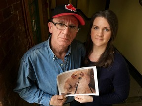 Richard Amey and his daughter, Ashley Burns, are trying to get his dog, Welsey, back after he ran away, was picked up by animal control and adopted to a new family in Kingston. (Elliot Ferguson/The Whig-Standard)