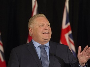 Ontario PC leader Doug Ford speaks to the media at a press conference in Toronto on Thursday April 19, 2018. (Stan Behal/Postmedia Network)