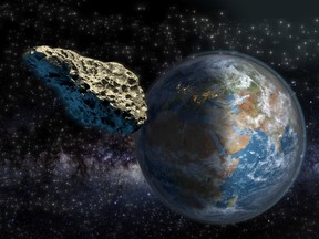 An illustration shows an asteroid on a collision course with Earth. (www.nasa.gov)