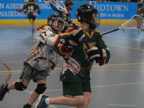 The Rockyview Rage Lacrosse Association held opening exhibtion games for all of its teams on Apr. 15 at Genesis Place. Games were played throughout the day at all the different levels from mini-tyke up to midget. Over 500 lacrosse players took part. Here, the peewee boys Rage teams were in action.