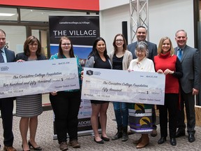 The Canadore Students’ Council donated $300,000 to the The Village, Friday. On hand for the presentation were, from left, Canadore foundation director Brad Gavan, The Village campaign co-chair Judy Sharpe, student council representatives Chantel St. Amour, Robin Chokomolin, and Emily Ayotte, Canadore vice-present Shawn Chorney, Lorraine Whiteduck Liberty, grandmother-in-residence, development and volunteer oficer Carrie Dokis, and college president George Burton.
Supplied Photo