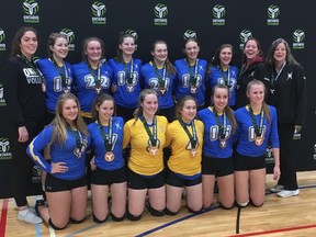 The Simcoe Xtreme U-17 volleyball team won bronze in the Ontario Volleyball Association Division III Tier II provincial championship in Kitchener/Waterloo this past weekend. Back row from left, Bailey Gilbert (trainer), Jessica Doersken, Trina Hache, Josie Hall, Elizabeth Sullivan, Gemma Ladosz, Hope Lesage, Shannon Wardell, Marcy Hall (coach). Front row, Alexandria Snively, Madison Pite, Lauren Gillanders, Mackenzie Cunningham, Inge Hoogenboom , Camryn Kilpatrick.
Contributed Photo