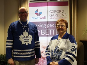 Jeff Rikley and his mother, Bonnie, will be taking in a Toronto Maple Leafs playoff game thanks to Wish of a Lifetime and Chartwell Oxford Gardens. (Chris Funston/Sentinel-Review)