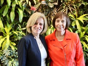 Premier Rachel Notley (left) and Councillor Jane Stroud at a meet and greet in Fort McMurray on Friday, April 20, 2018. Laura Beamish/Fort McMurray Today/Postmedia Network