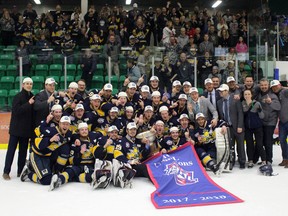 The Spruce Grove Saints are the AJHL champions after defeating the Okotoks Oilers 3-2. Photo by Josh Thomas