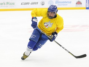 Mathieu Dokis-Dupuis, of the Sudbury Nickel Capital Wolves, takes part in a practice at the Sudbury Community Arena in Sudbury, Ont. on Friday April 20, 2018. John Lappa/Sudbury Star/Postmedia Network