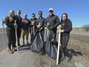 Loyalist College Police Foundations students helped collect garbage at a Highway 401 on-ramp in Napanee on April 2. The students are participating in a special community placement designed by retired Napanee OPP detachment commander Pat Finnegan.