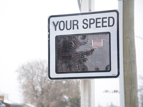 A radar speed sign located within a local school zone (Peter Shokeir | Whitecourt Star)