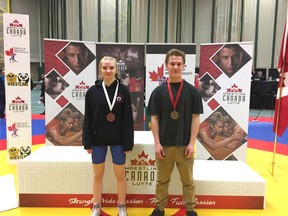 Samantha Thorson and Austin Sundquist both won medals in Greco-Roman wrestling at the recent nationals in Edmonton. Photo supplied