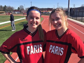 Sisters Erika (left) and Brooke Morton are members of the Paris District High School girls soccer team.  This will be the only season they get to play together in high school. Erika is in Grade 12 and Brooke is in Grade 9. (Vincent Ball/The Expositor)