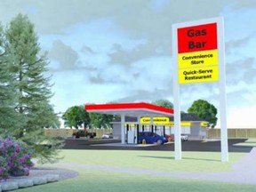An image of the proposed gas bar/convenience store/drive-thru restaurant project on 10th Street West. (SUPPLIED PHOTO)