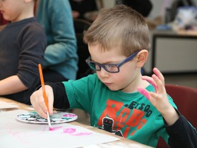 Ethan Paquette, 4, of Northeastern Elementary School, works on an art project on Wednesday March 22, 2017. John Lappa/Sudbury Star file photo