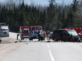 A pickup and minivan collided on Highway 17 in Bonfield Monday morning. Nugget Photo